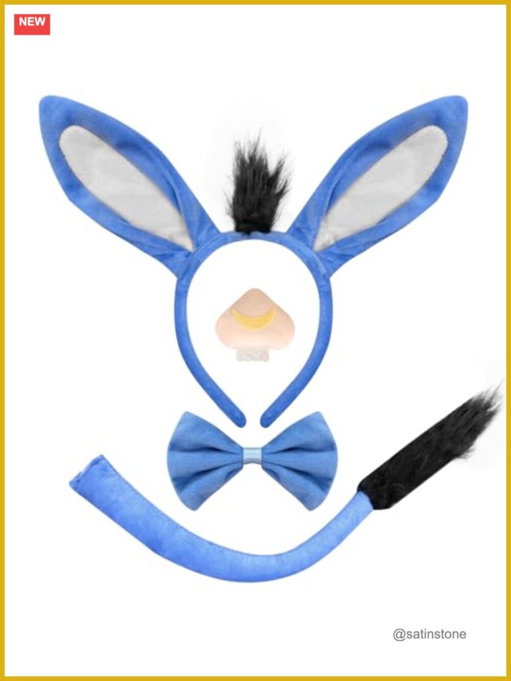 Donkey Costume Set Plush Ears Headband Nose Bow Tail Women Cosplay Halloween